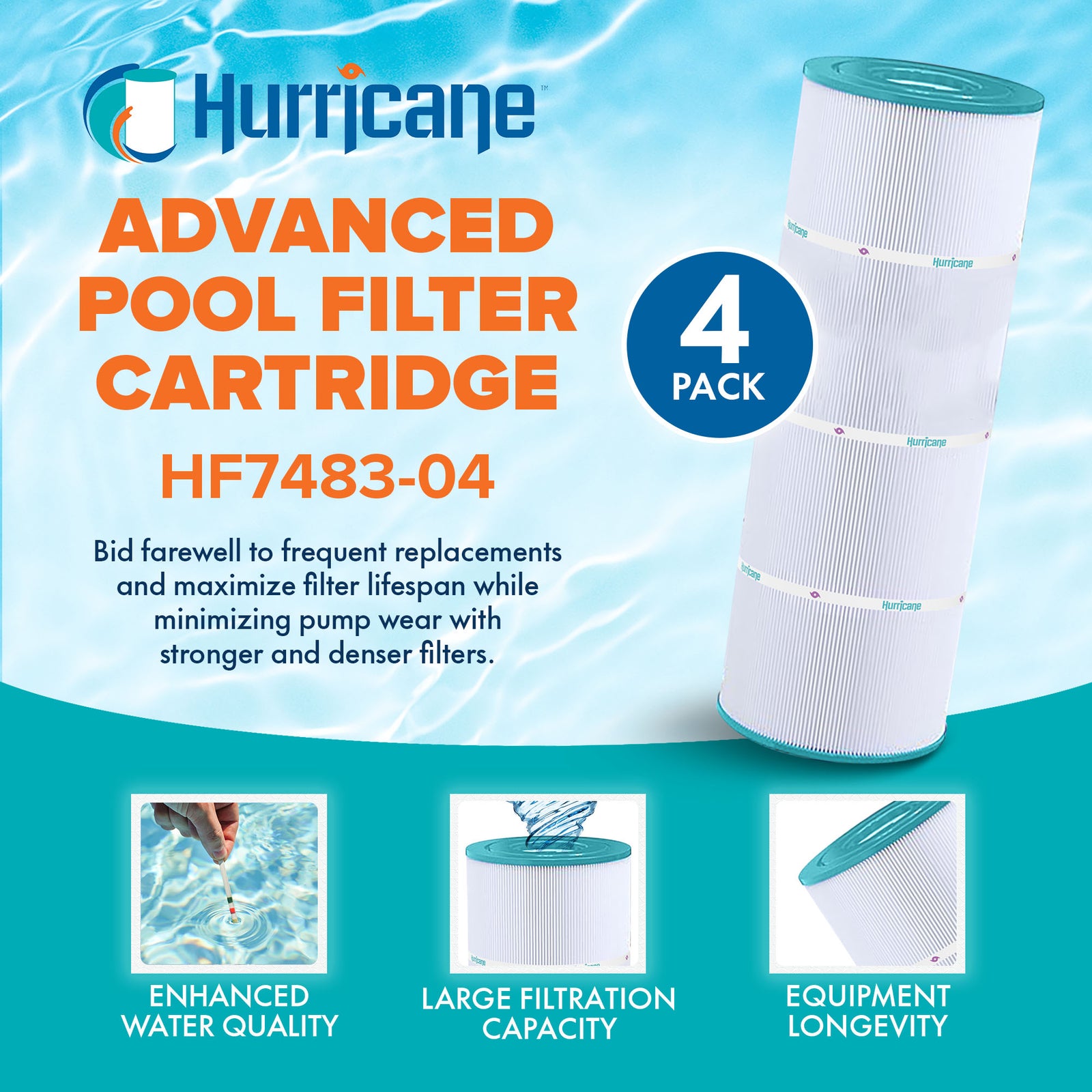 Hurricane 8 Pack HF7483-04 Advanced Pool and Spa Filter Cartridge Replacement - VMInnovations