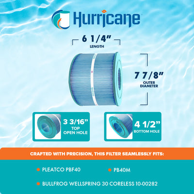 Hurricane Filters - HF-BFCL-01M Advanced Spa and Pool Filter Cartridge Replacement for PBF40, PB40M, Bullfrog Wellspring 30, and Other Models