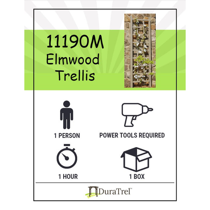 Dura-Trel Elmwood 22 by 75 Inch Indoor Outdoor Garden Trellis w/Ground Anchors, Plant Support for Vines, Climbing Plants, Flowers, & Vegetables, Mocha - VMInnovations