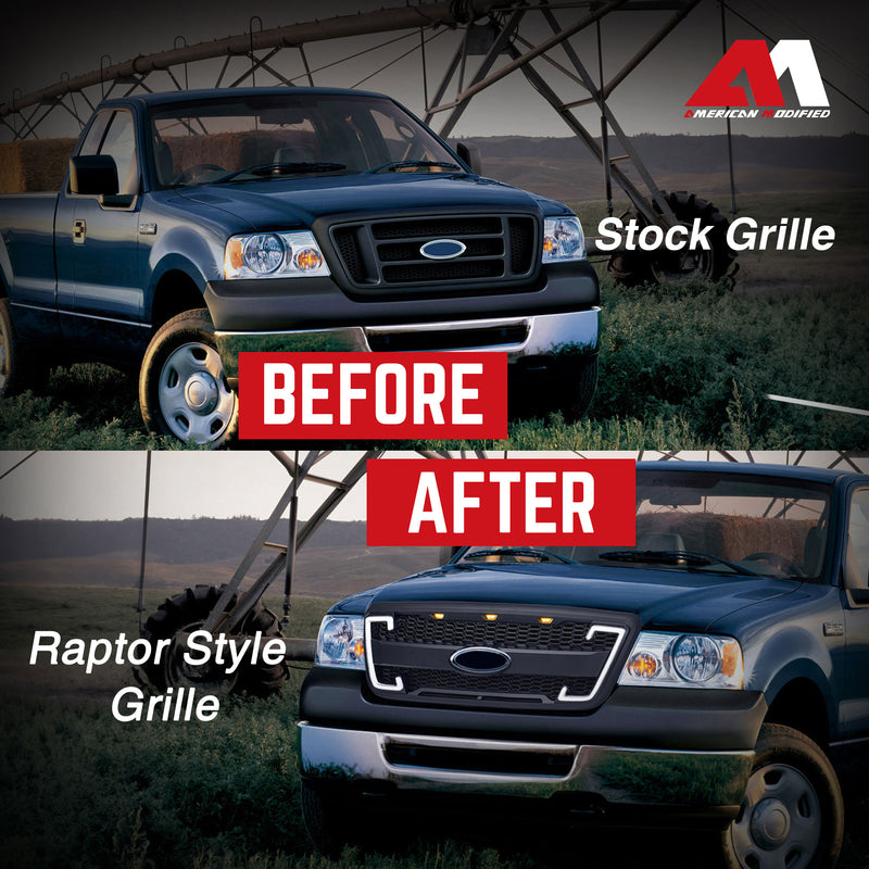 AMERICAN MODIFIED Raptor Style Mesh Grille for 2004-2008 Ford F150, Matte Black