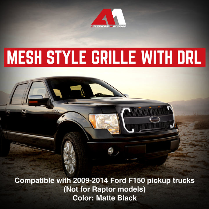 AMERICAN MODIFIED Raptor Mesh Grille for '09-'14 Ford F150,Matte Black(Open Box)