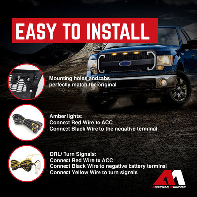 AMERICAN MODIFIED Raptor Mesh Grille for 09-14 Ford F150, Matte Black(For Parts) - VMInnovations