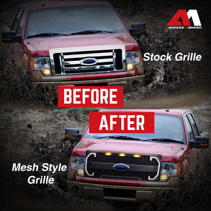 AMERICAN MODIFIED Raptor Mesh Grille for '09-'14 Ford F150,Matte Black(Open Box)