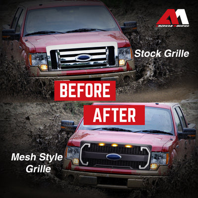 AMERICAN MODIFIED Raptor Mesh Grille for 09-14 Ford F150, Matte Black(For Parts) - VMInnovations