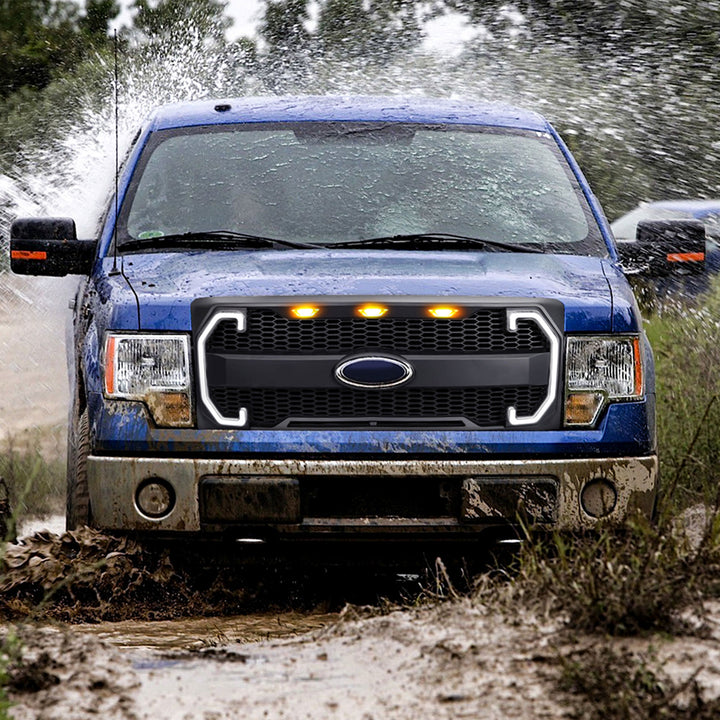 AMERICAN MODIFIED Raptor Style Mesh Grille for 2009-2014 Ford F150, Matte Black