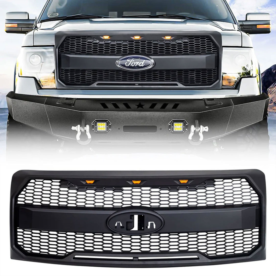 AMERICAN MODIFIED Raptor Style Mesh Grill for 2009-2014 Ford F150, Matte Black