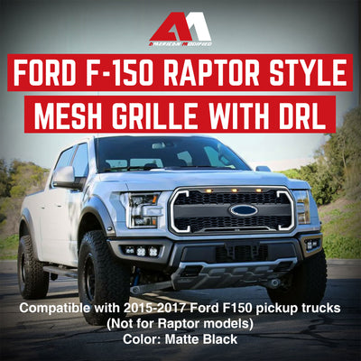 AMERICAN MODIFIED Raptor Style Mesh Grille for 2015-2017 Ford F150, Matte Black - VMInnovations