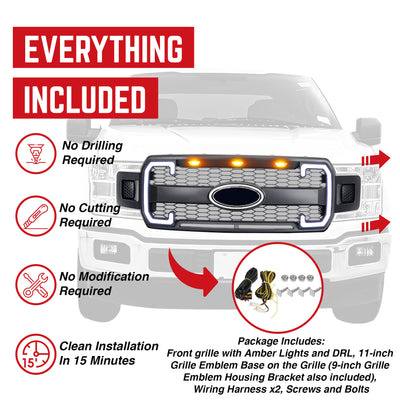AMERICAN MODIFIED Raptor Style Mesh Grille for 2018-2020 Ford F150, Matte Black - VMInnovations