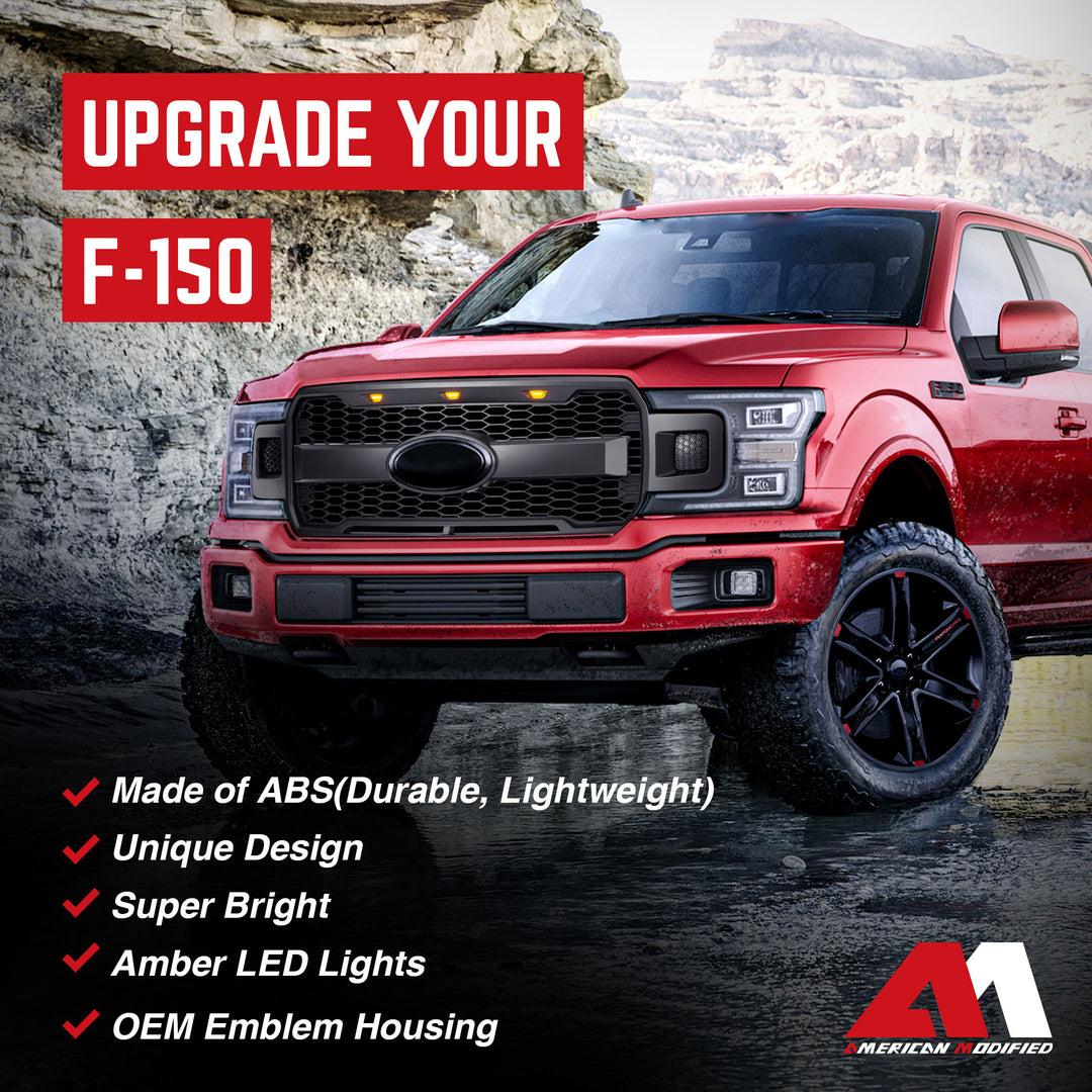 AMERICAN MODIFIED Raptor Style Mesh Grille for Ford F150, Matte Black (Open Box)