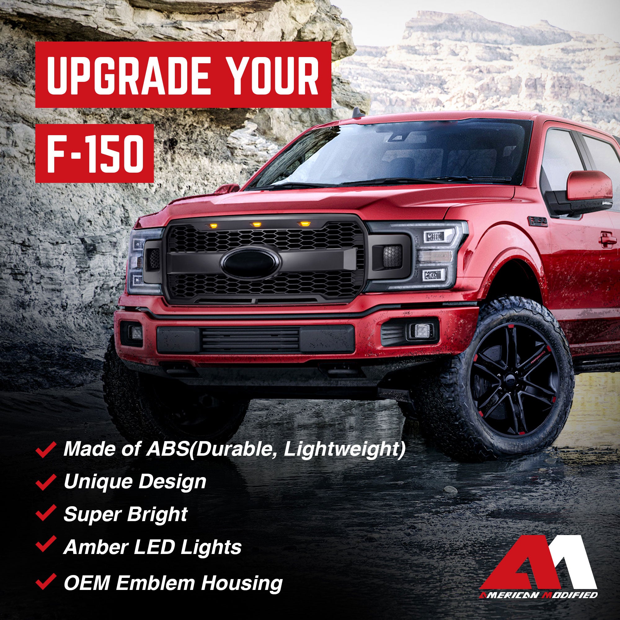 AMERICAN MODIFIED Raptor Style Mesh Grille for Ford F150, Matte Black (Open Box) - VMInnovations