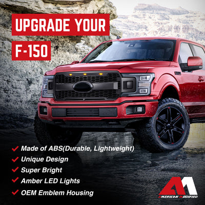 AMERICAN MODIFIED Raptor Style Mesh Grille for Ford F150, Matte Black (Open Box)