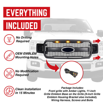 AMERICAN MODIFIED Raptor Style Mesh Grille for Ford F150, Matte Black (Open Box)