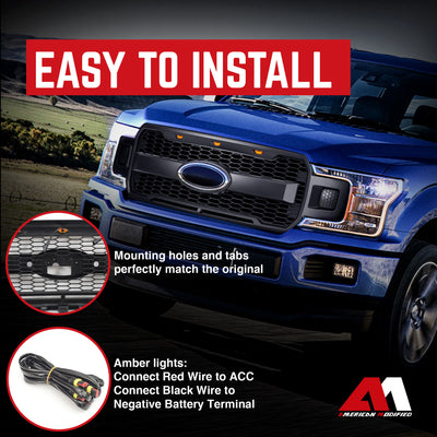 AMERICAN MODIFIED Raptor Style Mesh Grille for Ford F150, Matte Black (Open Box)