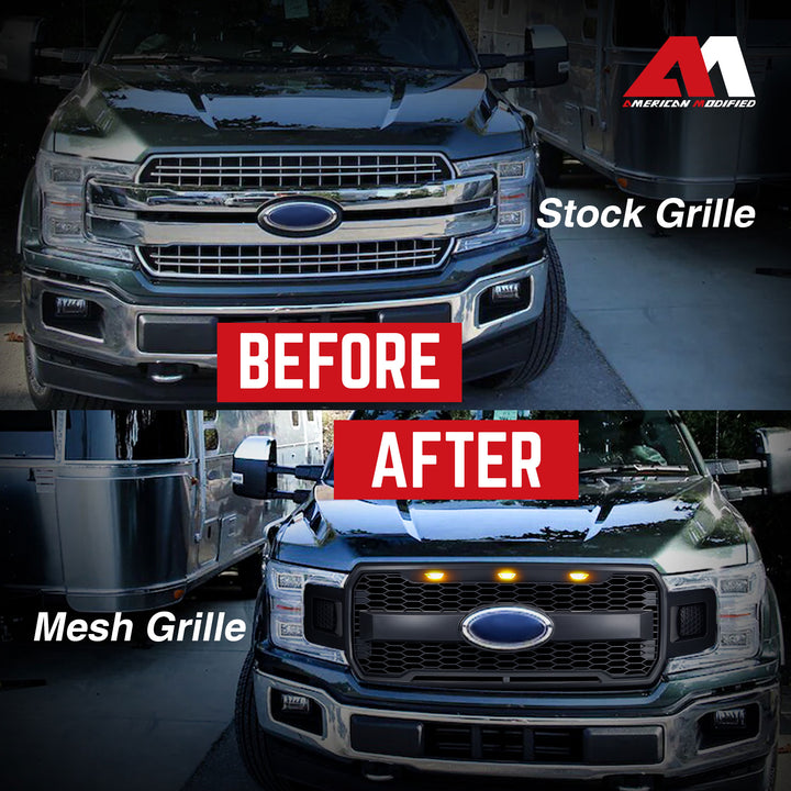 AMERICAN MODIFIED Raptor Style Mesh Grille for Ford F150, Matte Black (Open Box)