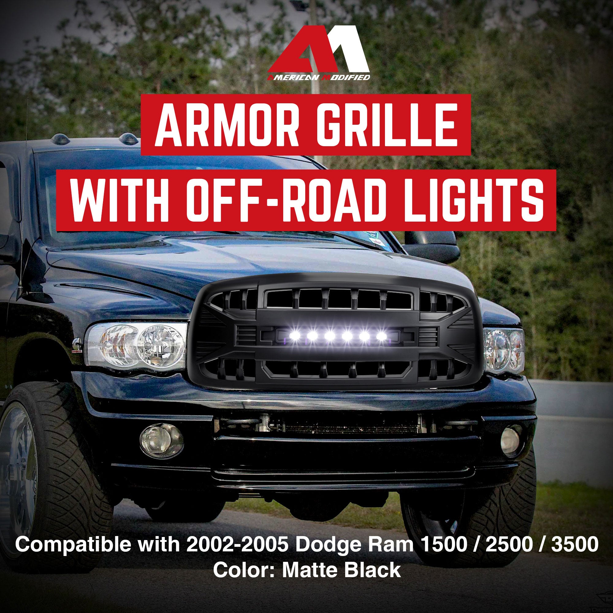 AMERICAN MODIFIED Armor Grille for 02-05 Dodge Ram, Matte Black (Open Box) - VMInnovations