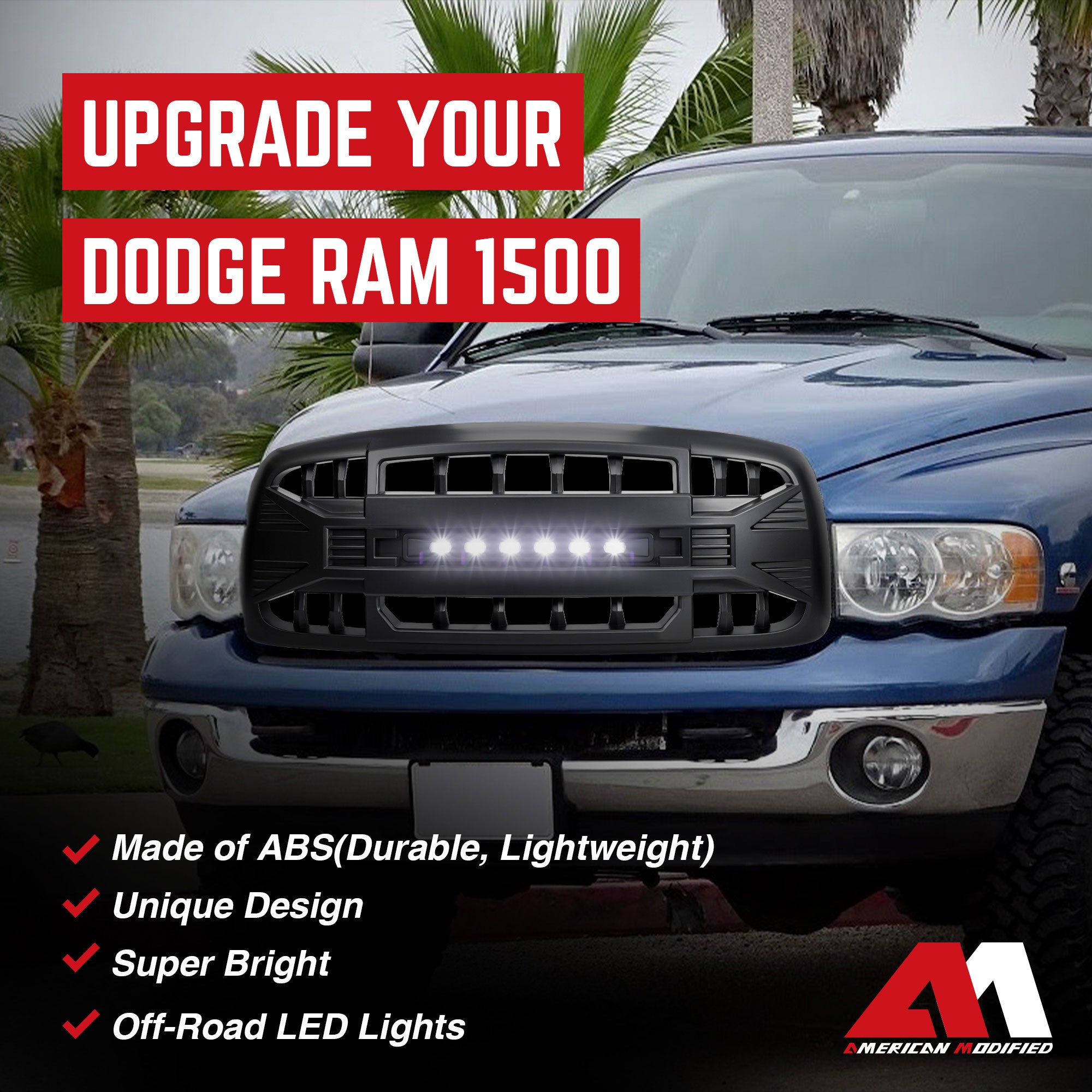 AMERICAN MODIFIED Armor Grille for 02-05 Dodge Ram, Matte Black (Open Box) - VMInnovations
