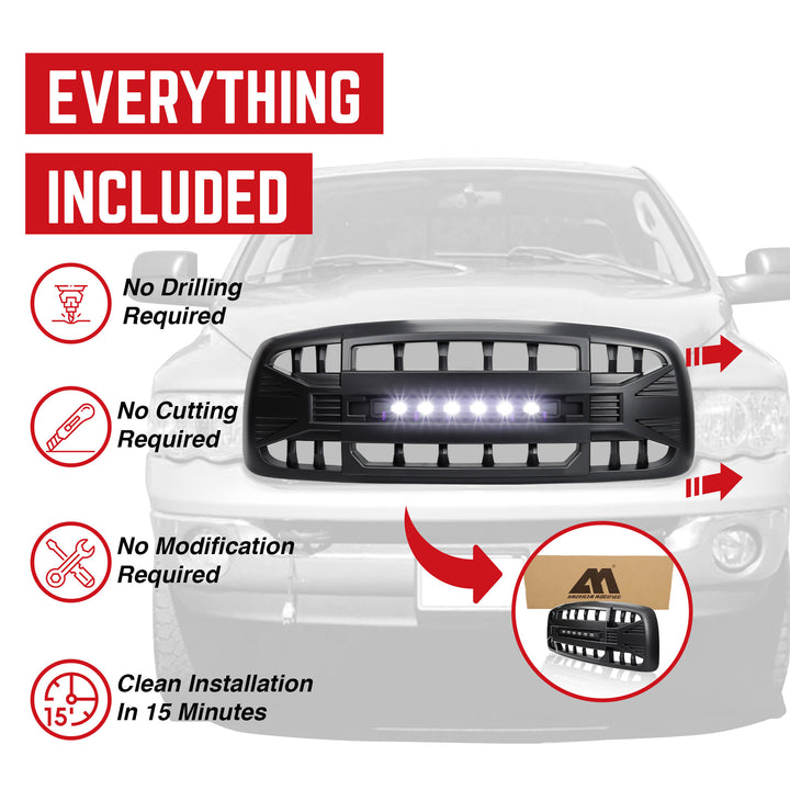 AMERICAN MODIFIED Armor Grille for 02-05 Dodge Ram, Matte Black (Open Box)