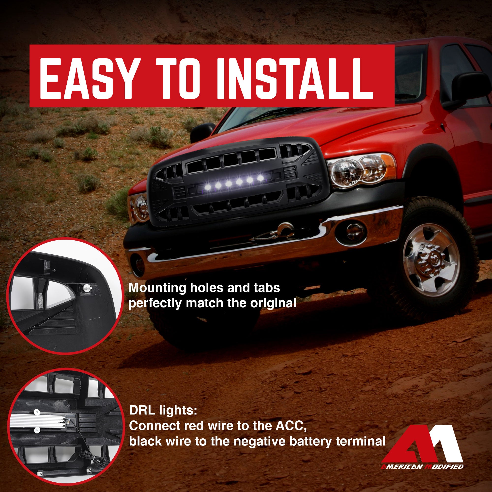 AMERICAN MODIFIED Armor Grille for 02-05 Dodge Ram 1500/2500/3500, Matte Black - VMInnovations