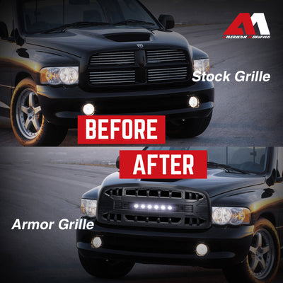 AMERICAN MODIFIED Armor Grille for 02-05 Dodge Ram 1500/2500/3500, Matte Black