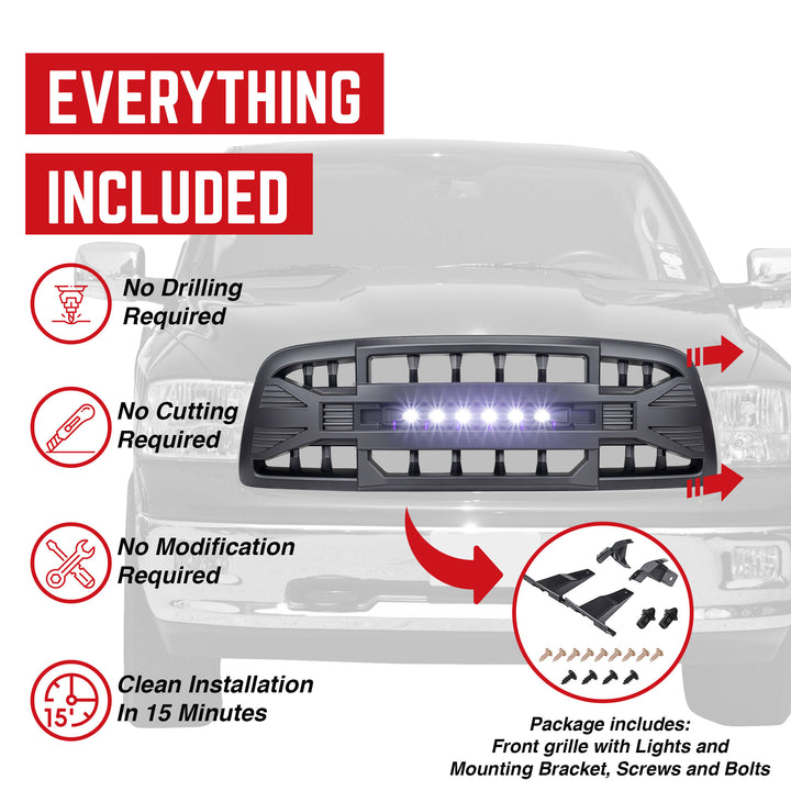 AMERICAN MODIFIED Armor Grille for 2009 to 12 Dodge Ram, Matte Black (Open Box)