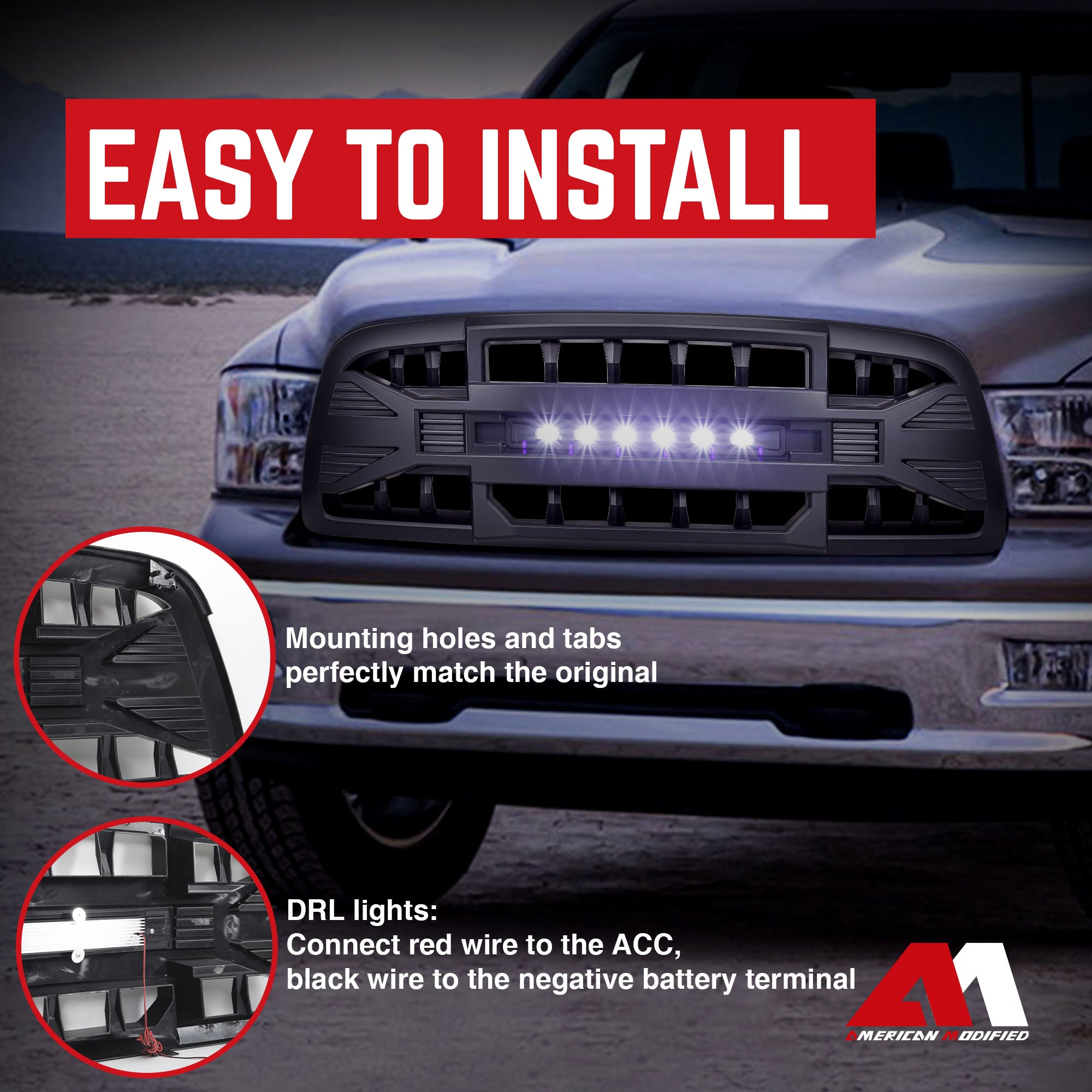 AMERICAN MODIFIED Armor Grille for 2009 to 12 Dodge Ram, Matte Black (Open Box) - VMInnovations