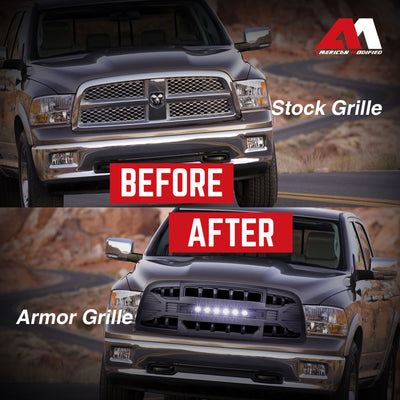AMERICAN MODIFIED Armor Grille for 2009 to 2012 Dodge Ram 1500, Matte Black - VMInnovations