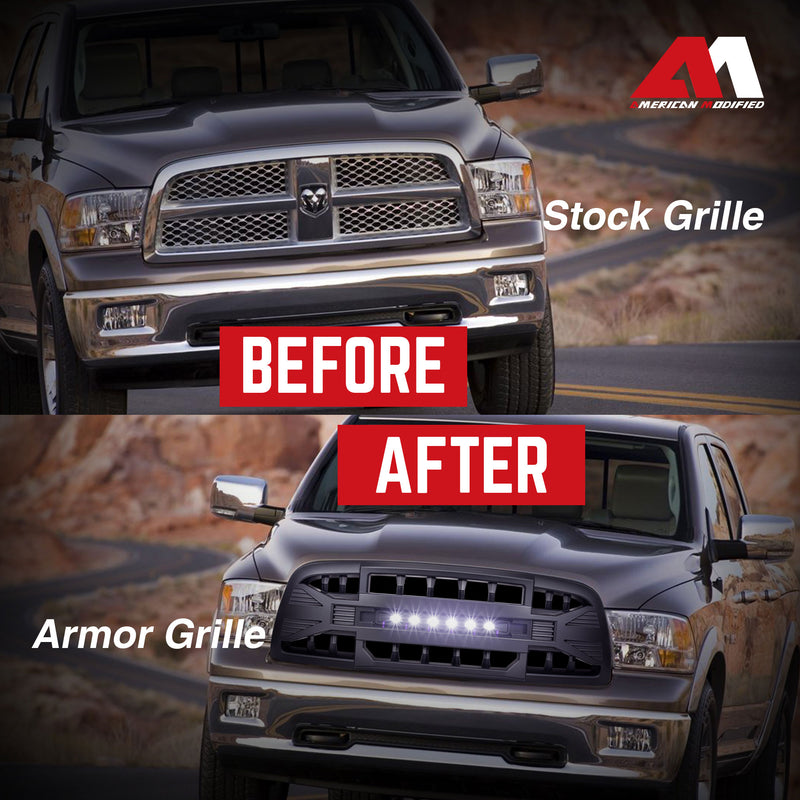 AMERICAN MODIFIED Armor Grille for 2009 to 2012 Dodge Ram 1500, Matte Black