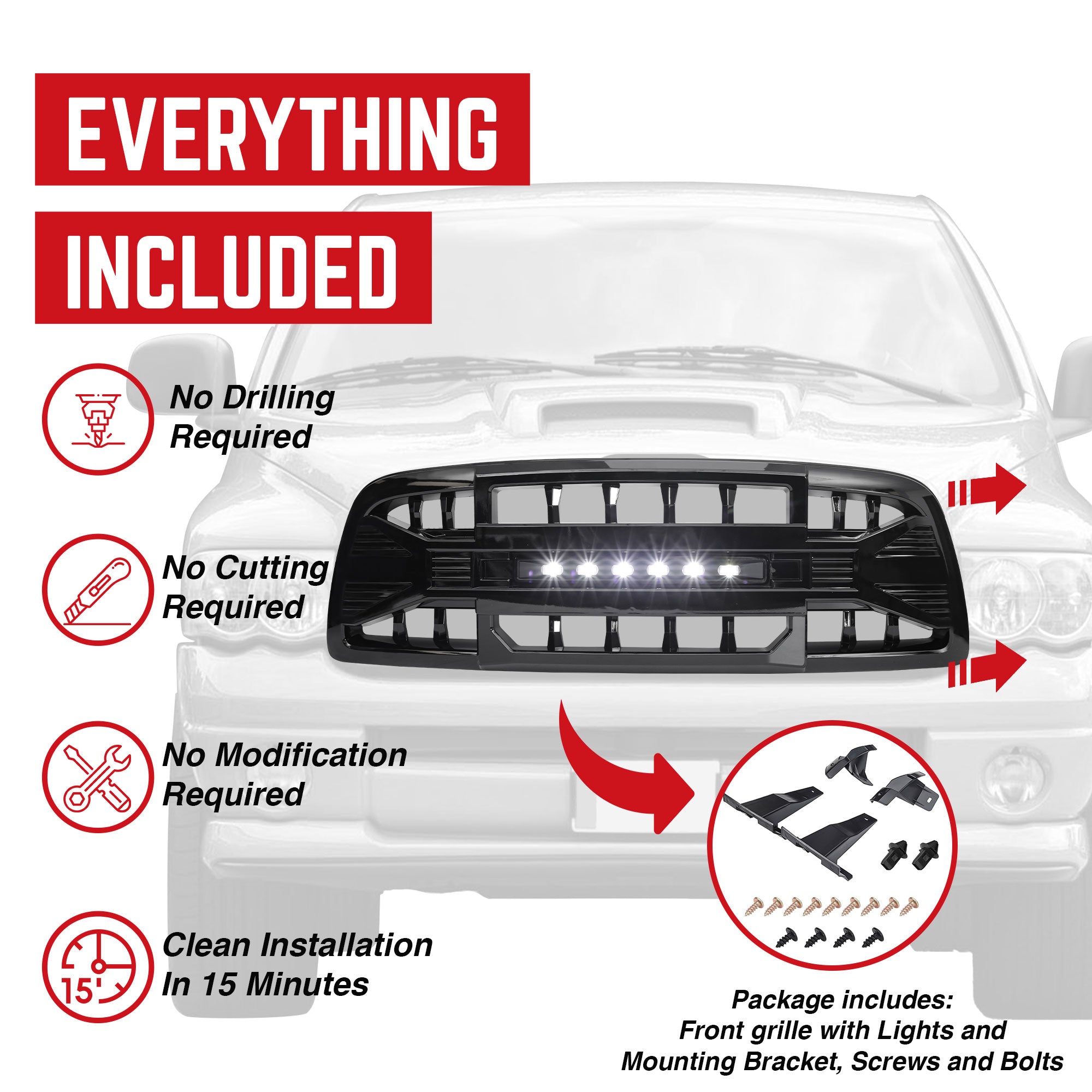 AMERICAN MODIFIED Armor Grille for 09-12 Dodge Ram 1500, Glossy Black (Open Box) - VMInnovations