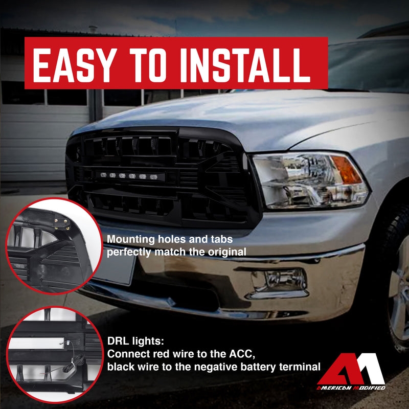 AMERICAN MODIFIED Armor Grille for 2009 to 2012 Dodge Ram 1500, Glossy Black