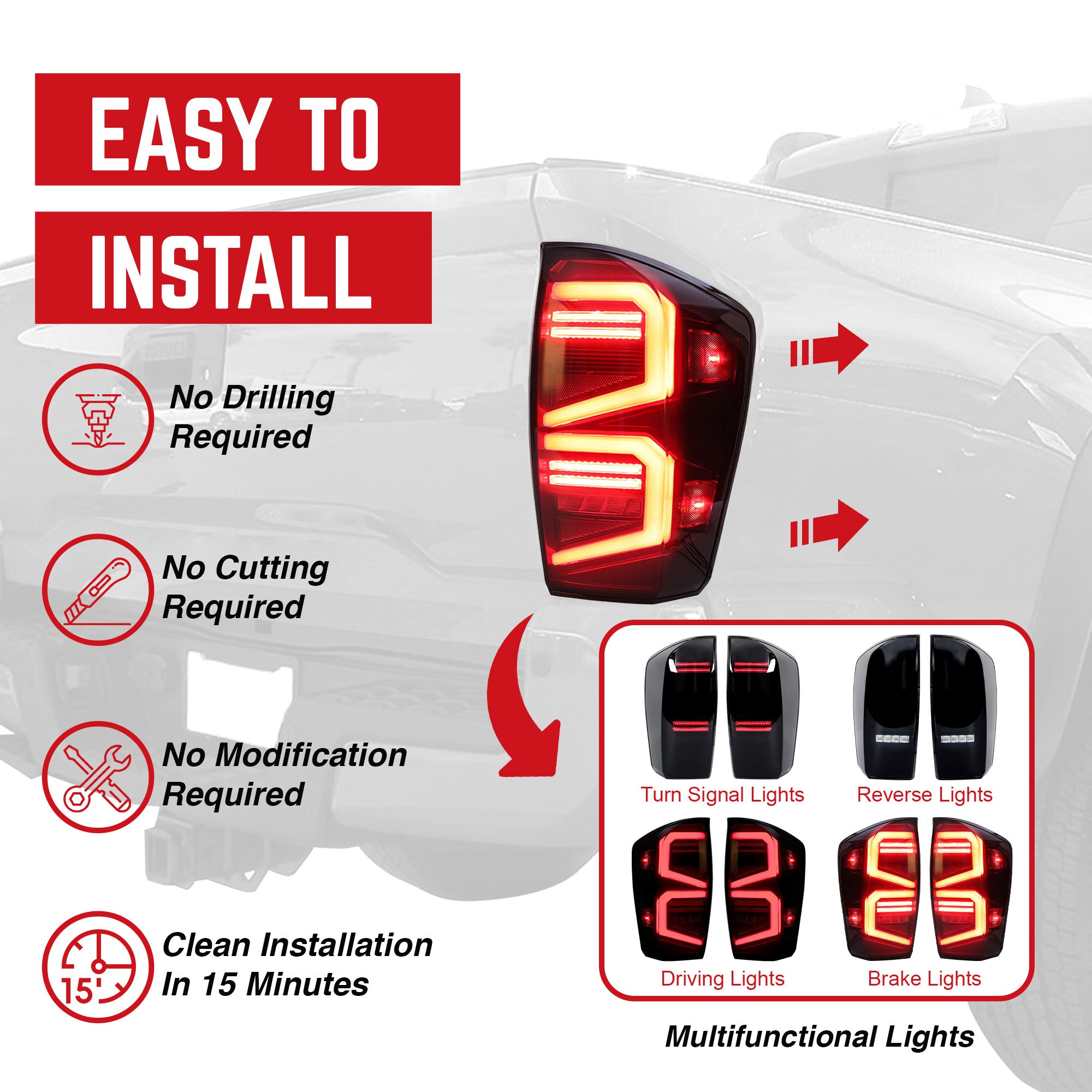 AMERICAN MODIFIED Smoked LED Tail Lights for 16-23 Toyota Tacoma, 1 Pair (Used) - VMInnovations
