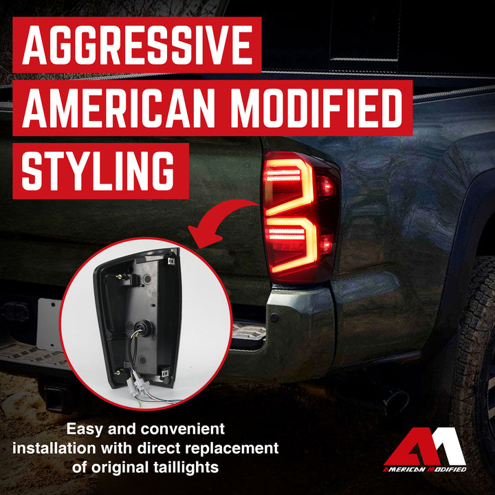 AMERICAN MODIFIED Smoked LED Tail Lights for 2016 to 2023 Toyota Tacoma, 1 Pair