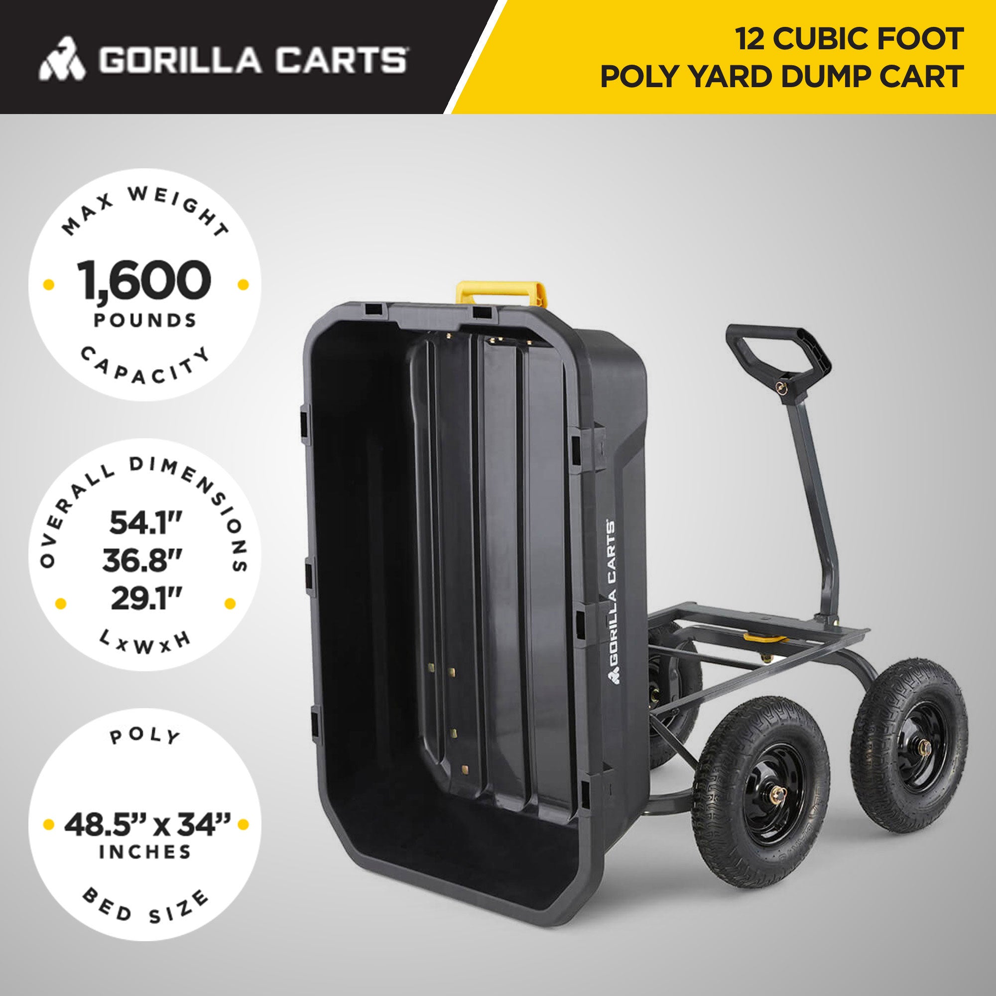 Gorilla Carts Heavy Duty 12 Cubic Foot Yard Dump Garden Utility Cart,Black(Used) - VMInnovations