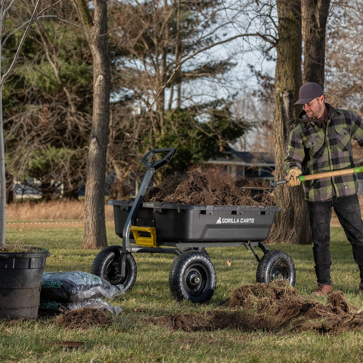 Gorilla Carts Heavy Duty 12 Cb ft Poly Yard Dump Utility Cart, Black (Open Box) - VMInnovations