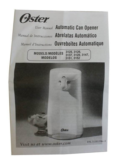 OSTER 3151 Electric Kitchen Tall Can Opener w/Knife Sharpener  - White