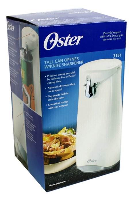 OSTER 3151 Electric Kitchen Tall Can Opener w/Knife Sharpener  - White