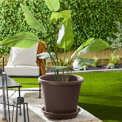 The HC Companies Classic 21" Deep Plastic Round Plant Pot Saucer, Brown (2 Pack) - VMInnovations
