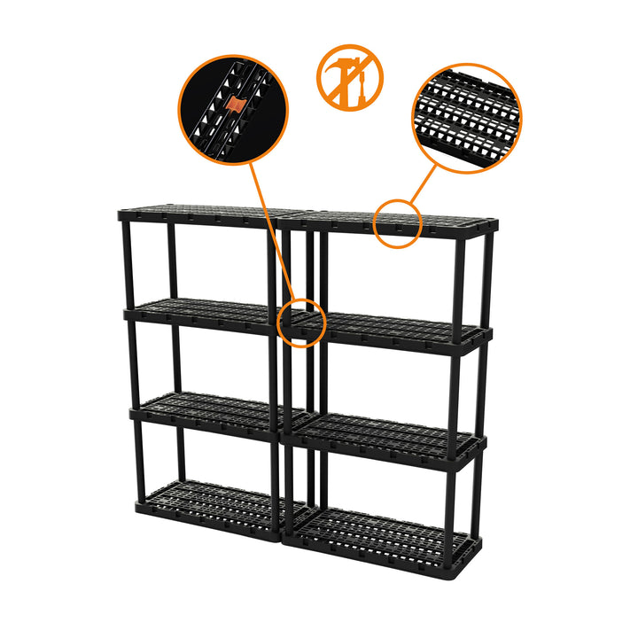 Gracious Living 4 Shelf Knect A Shelf Ventilated Storage Unit, Black (4 Pack)