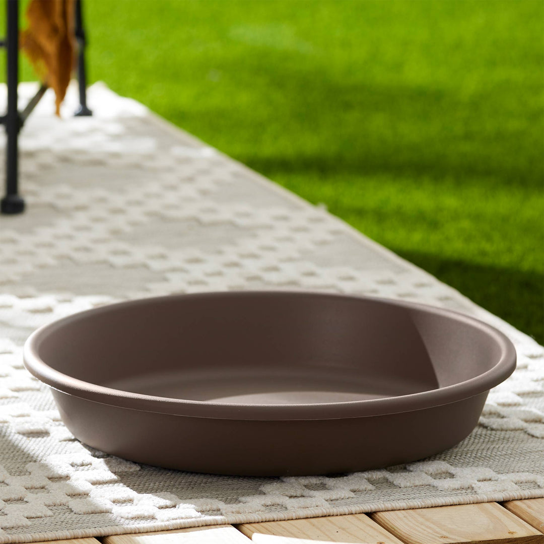 The HC Companies Classic 21" Deep Plastic Round Plant Pot Saucer, Brown (4 Pack)