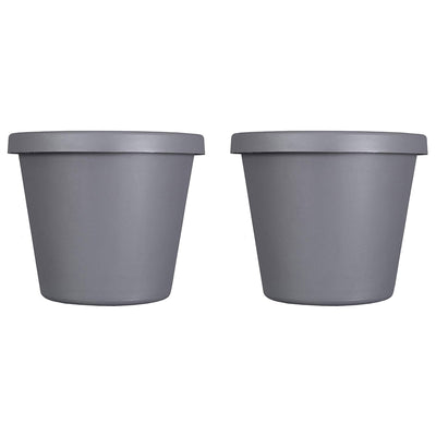 The HC Companies Classic 24 Inch Durable Plastic Pot Planter, Gray (2 Pack)