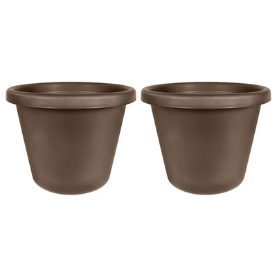 The HC Companies 24 Inch Plastic Classic Flower Pot Planter, Brown (2 Pack) - VMInnovations