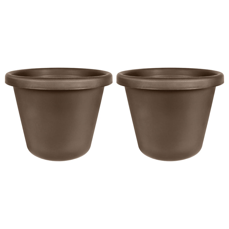 The HC Companies 24 Inch Plastic Classic Flower Pot Planter, Brown (2 Pack)