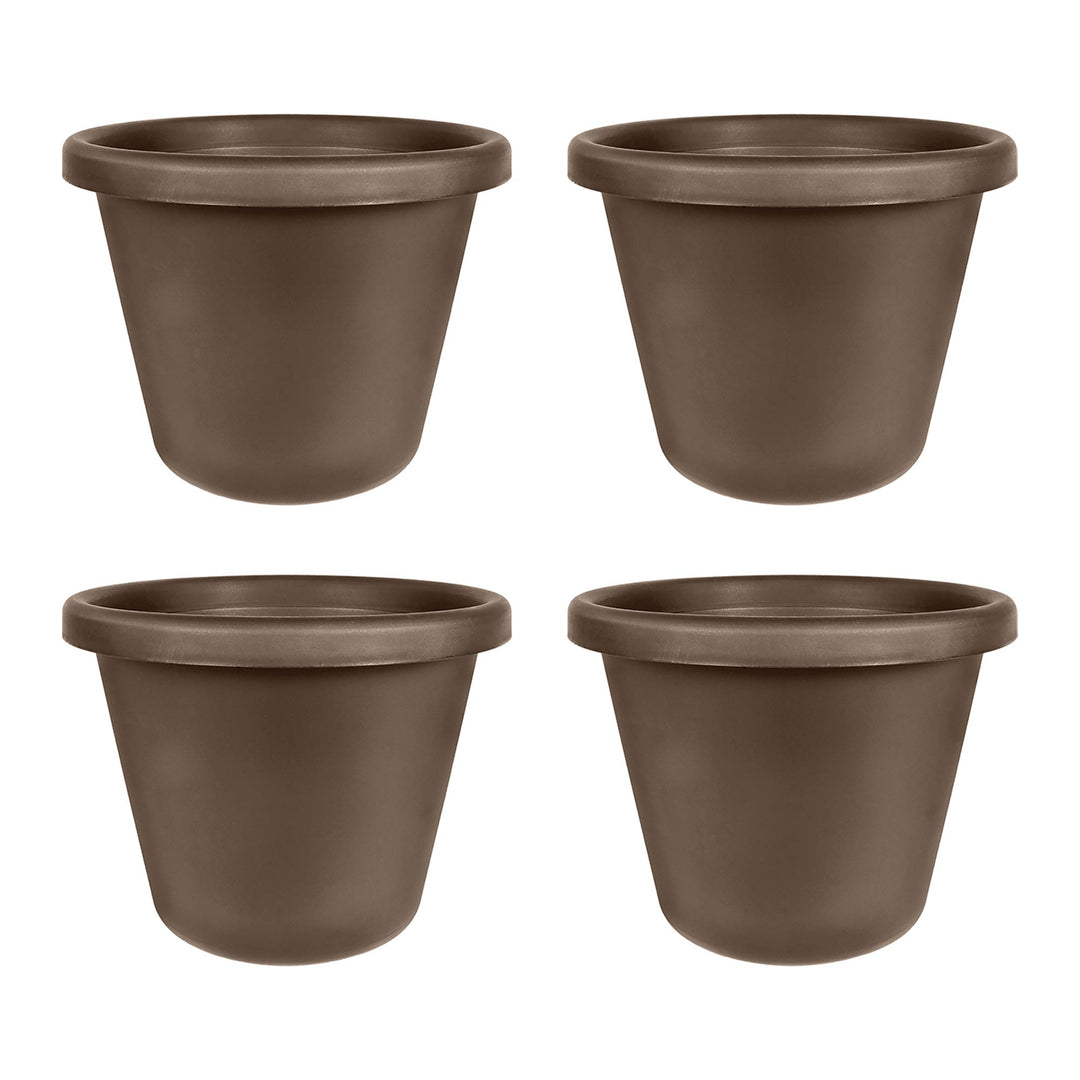 The HC Companies 24 Inch Plastic Classic Flower Pot Planter, Brown (4 Pack)