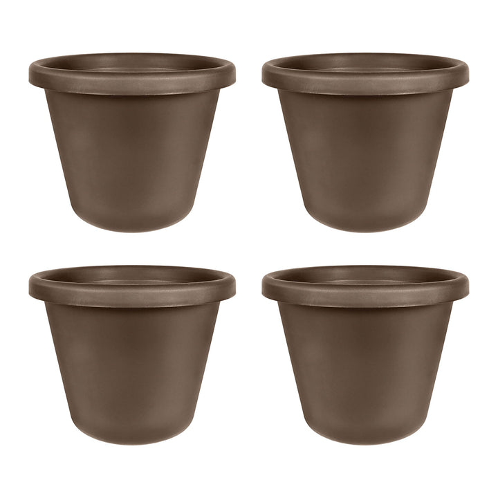 The HC Companies 24 Inch Plastic Classic Flower Pot Planter, Brown (4 Pack)