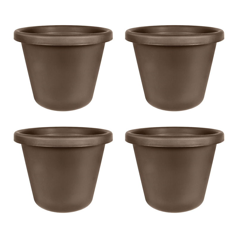 The HC Companies 24 Inch Plastic Classic Flower Pot Planter, Brown (4 Pack)