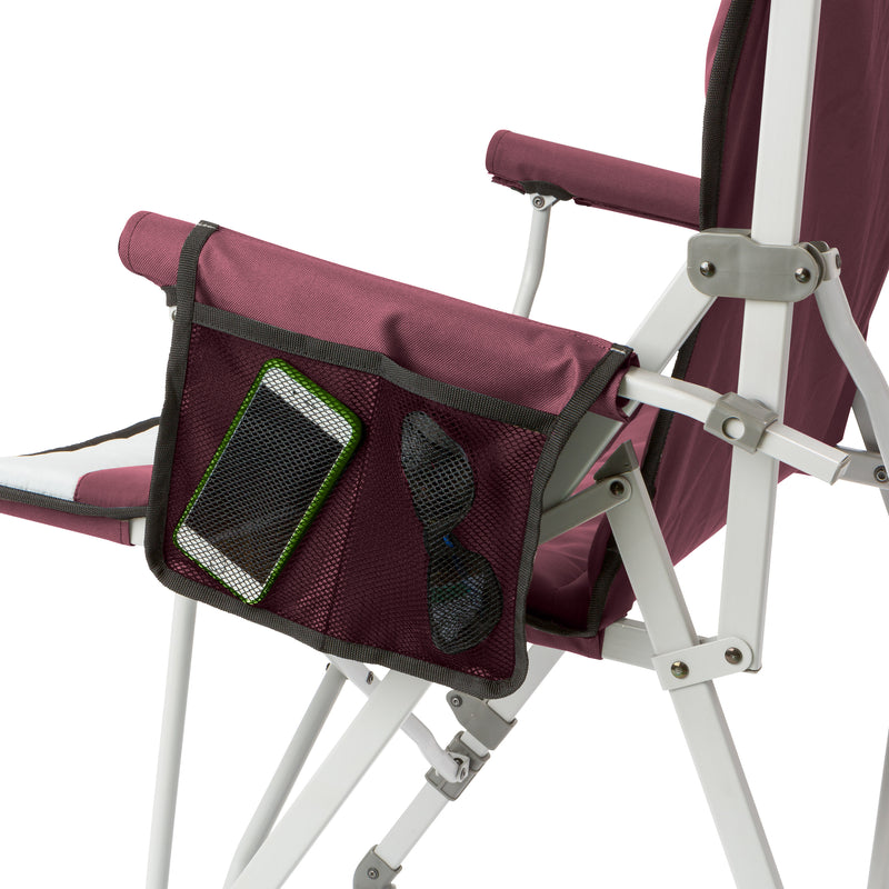 CORE Padded Hard Arm Chair w/ Storage Pockets & Carry Bag, 300lb Capacity, Wine