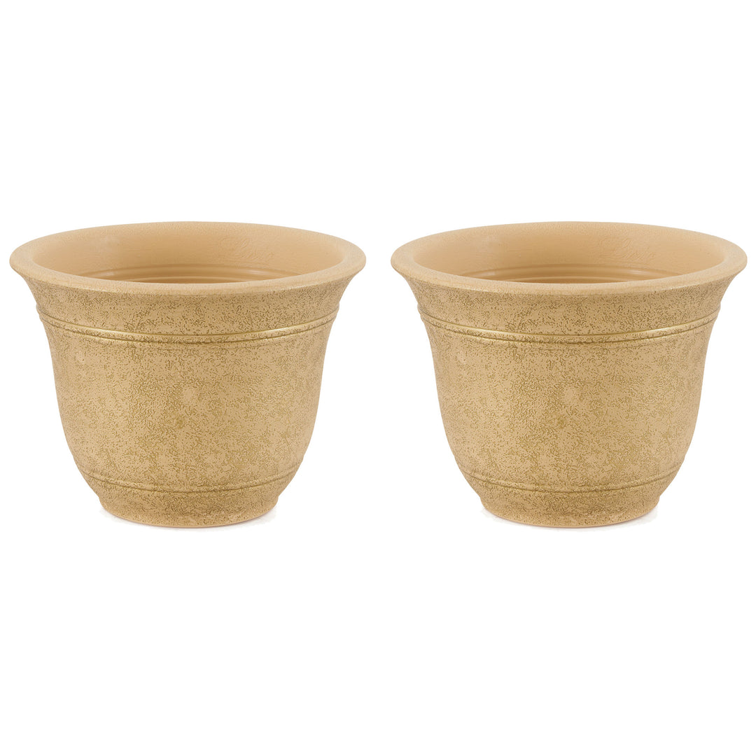 HC Companies Sierra 10 Inch Round Garden Planter Pot, Arizona Sand (2 Pack)