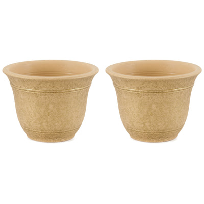 HC Companies Sierra 10 Inch Round Garden Planter Pot, Arizona Sand (2 Pack) - VMInnovations