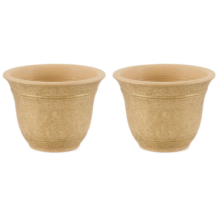 HC Companies Sierra 10 Inch Round Garden Planter Pot, Arizona Sand (2 Pack)