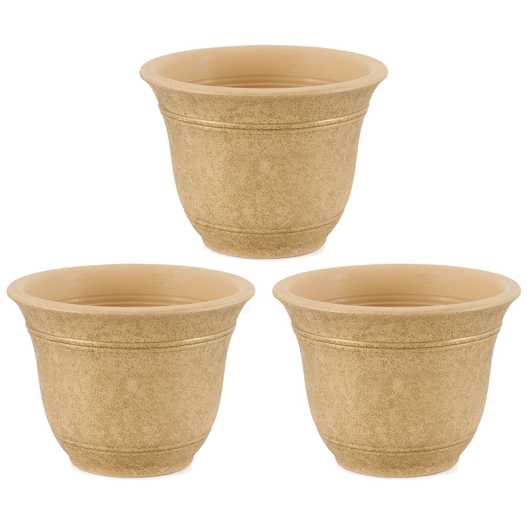 HC Companies Sierra 10 Inch Round Garden Planter Pot, Arizona Sand (3 Pack)