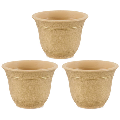 HC Companies Sierra 10 Inch Round Garden Planter Pot, Arizona Sand (3 Pack)